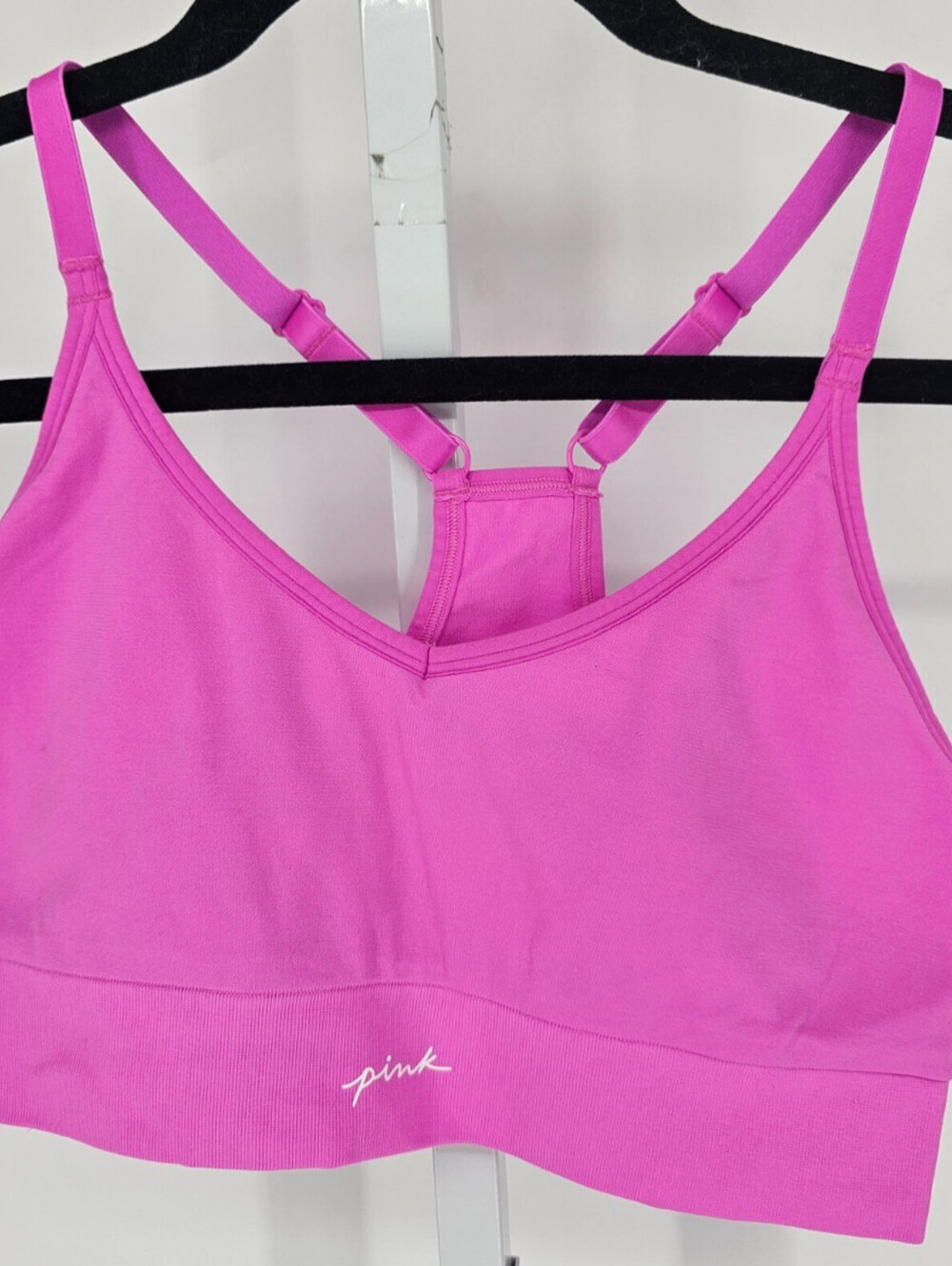 Pink Active by Victorias Secret Womens Sz L Sports Bra Racerback Bright Pink